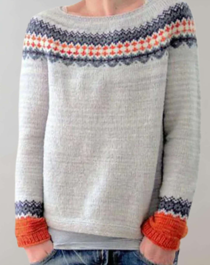 Trina - Mehrfarbiger Oversized-Strickpullover a mit Rundhalsausschnitt