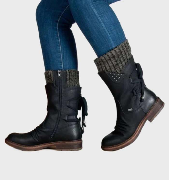 Mariel - warme und wasserdichte Winterstiefel mit Reißverschluss und einzigartigem Schnürdesign