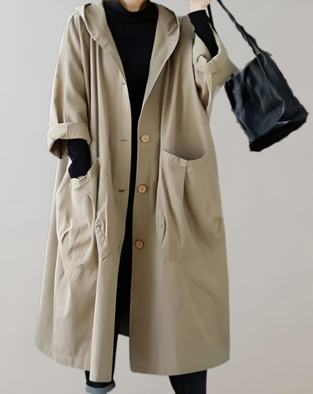 Myra - lässige Trenchcoat-Jacke mit Kapuze und losen Taschen