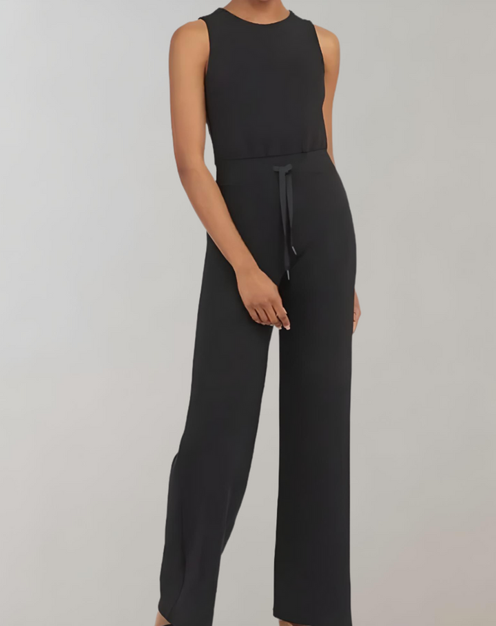 Nancy - schmal geschnittenes ärmelloses Oberteil, lange Hose Jumpsuit mit Gürtel