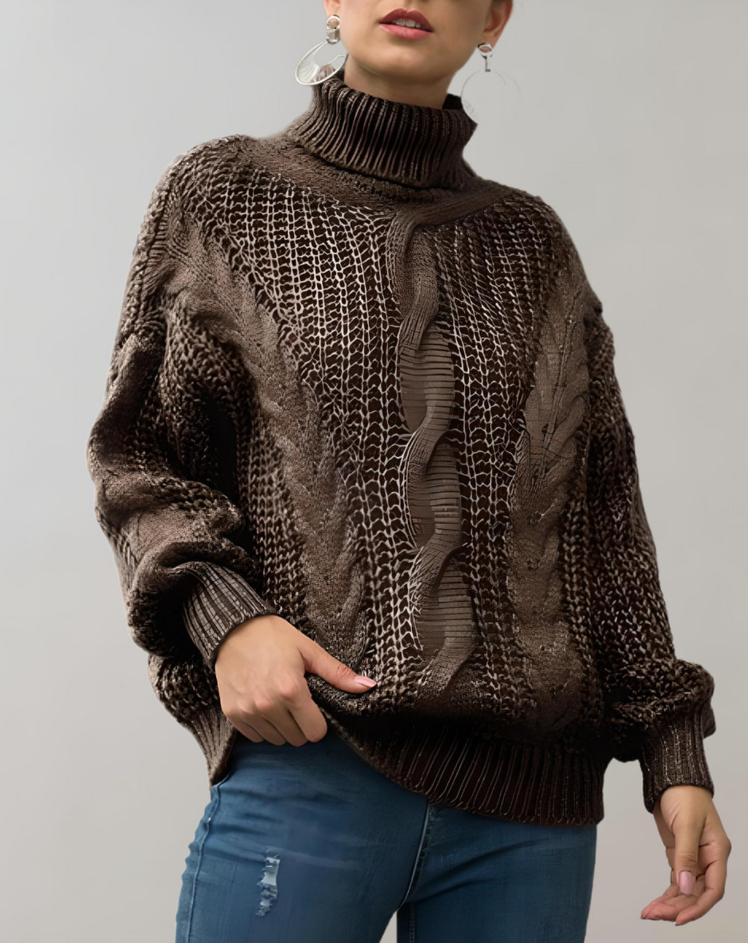 Myra - Übergroßer Strickpullover mit Rollkragen und Rippbündchen