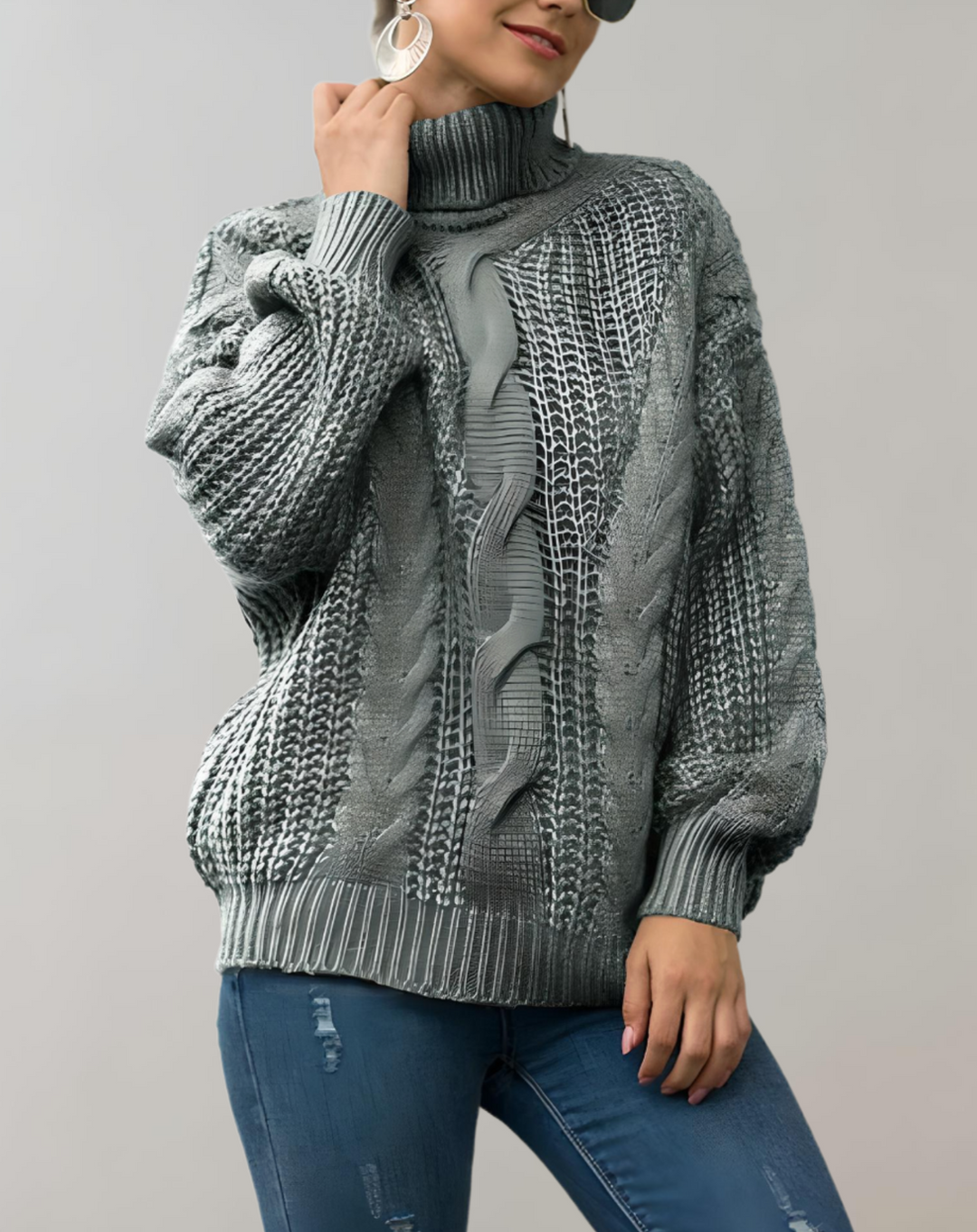 Myra - Übergroßer Strickpullover mit Rollkragen und Rippbündchen