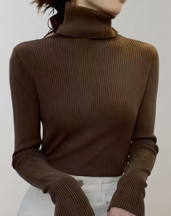 Amber - Lässiger, schmal geschnittener Pullover mit Rollkragen und in Uni-Farbe