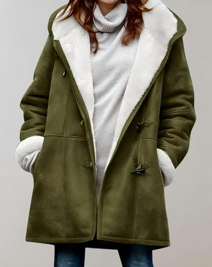 Iona - Lange dicke Winterjacke aus Kunstpelz mit hohem Halsausschnitt